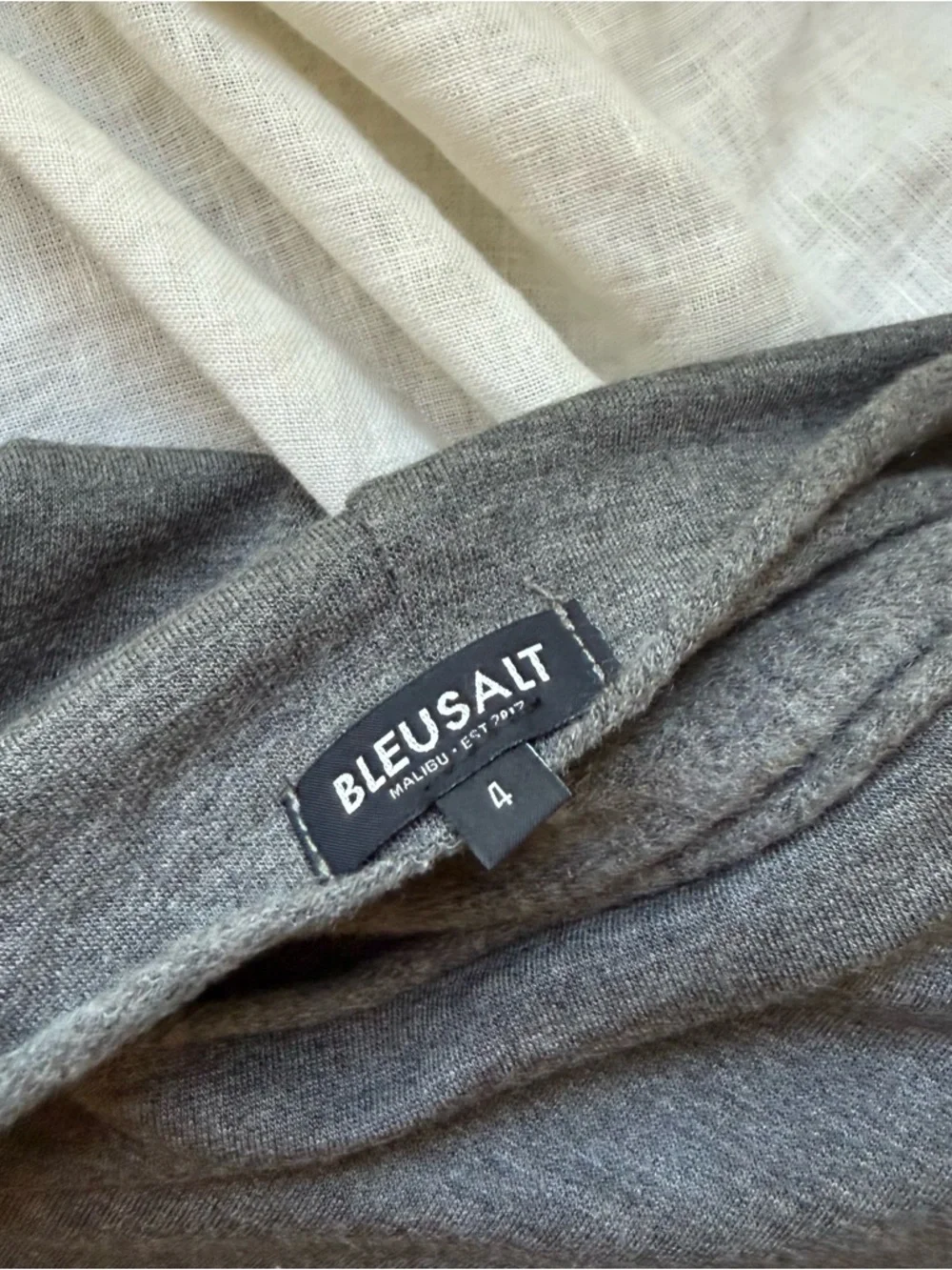 BLEUSALT heather grey soft stretchy off shoulder asymmetrical sweater top - Picture 3 of 4